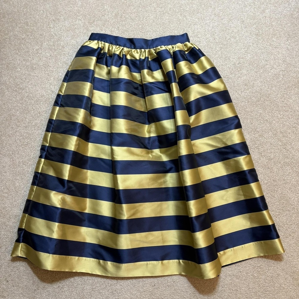 Kate Spade Skirt NWT Womens 6 Gold Navy Awning Stripe Satin Pleated Midi Party